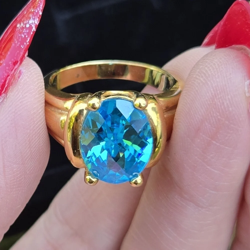 Blue Topaz Sterling Silver 925 ring gold plated outside size 9 unseix ring - Picture 17 of 17
